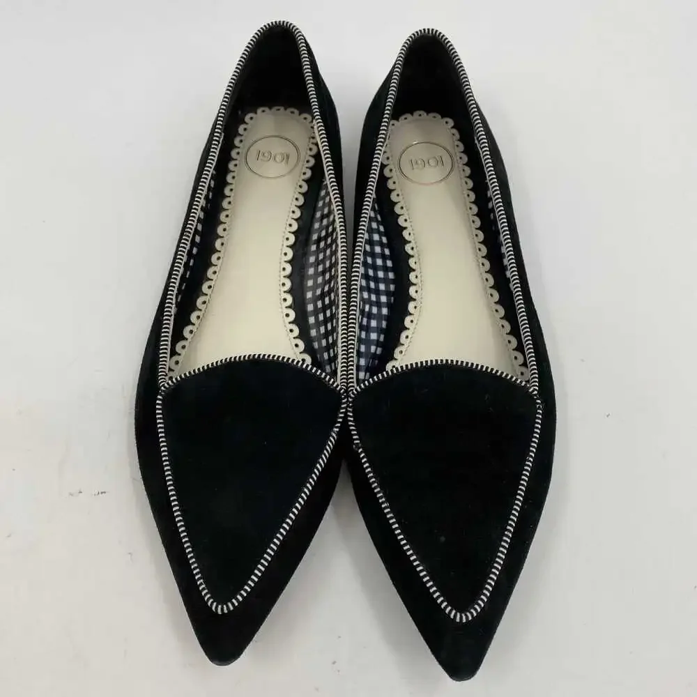 1901 Classic Black Suede Pointed Toe Flats | Size 10